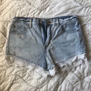 Lace trim Free People cut off jean shorts